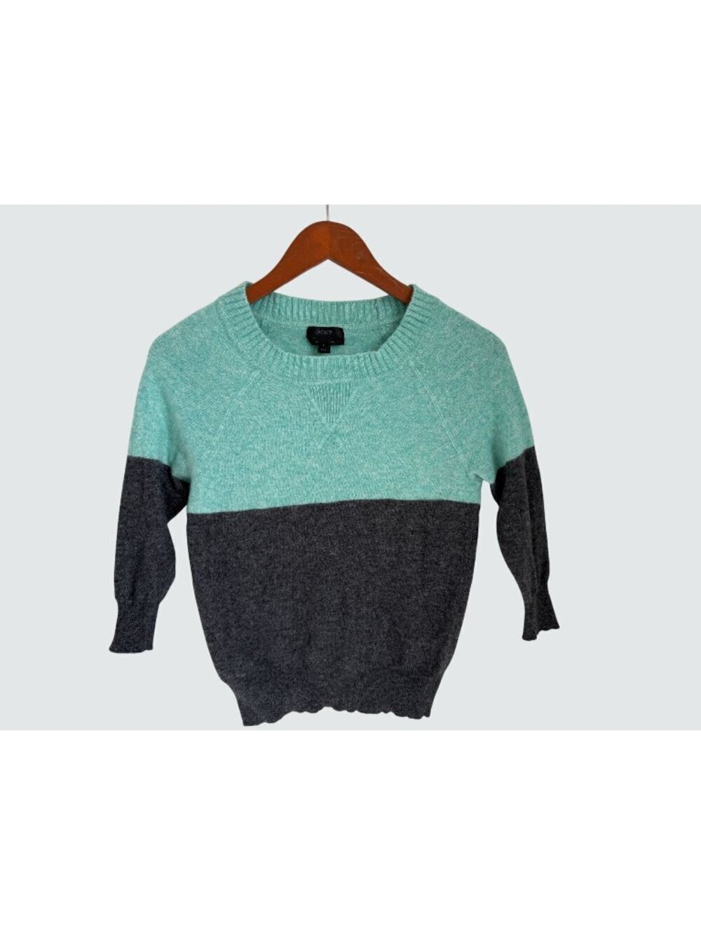 J. Crew Womens Colorblock Cashmere Wool Blend Sweater S Aqua & Charcoal